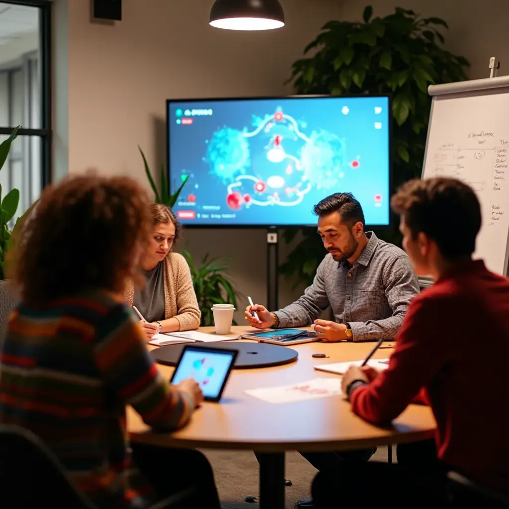 A participant using a tablet to design a digital adaptation of a classic board game.